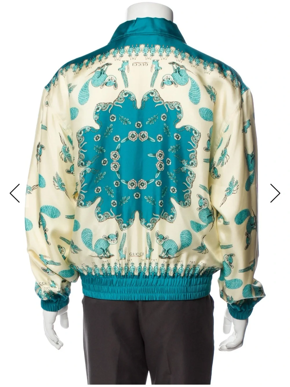 Gucci Teal and Cream Silk-Blend Printed Bomber